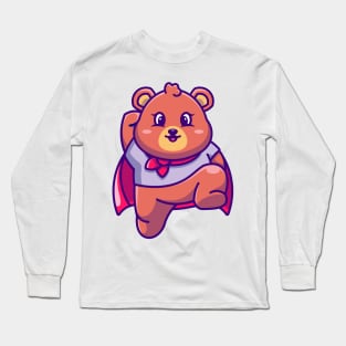 Cute super hero bear jumping cartoon Long Sleeve T-Shirt